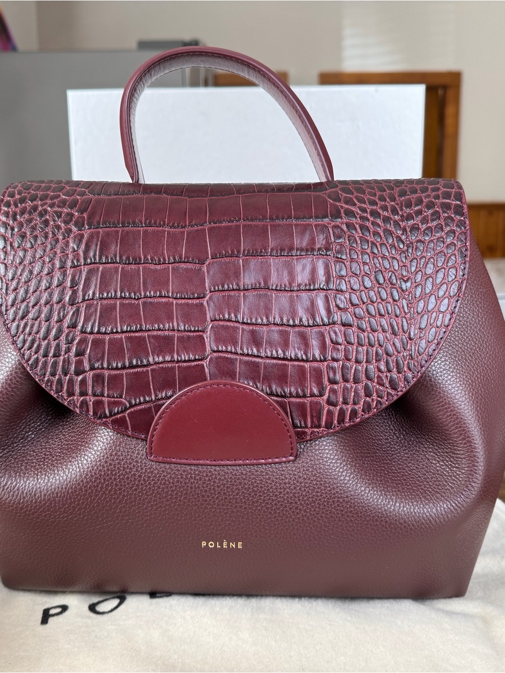 Polène Numero Un in Trio Burgundy Crocodile Leather Crossbody Bag